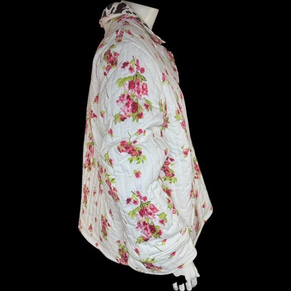 nicole by Nicole Miller Reversible Stretch Poplin Quilted Jacket Cream Floral L - Picture 2 of 15
